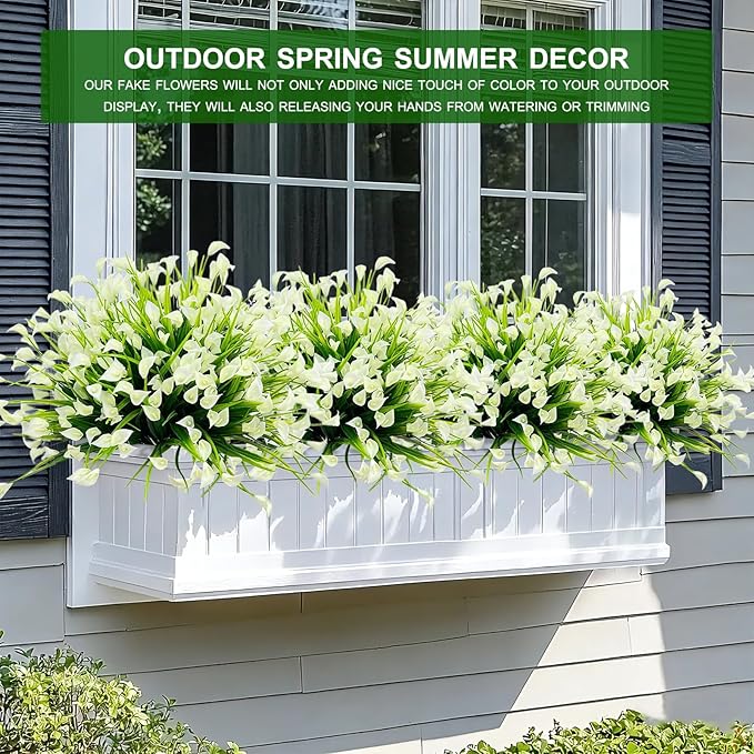 TURNMEON 12 Bundles Calla Lily (240 Heads) Artificial Flowers for Outdoors, Fake Plants UV Resistant Faux Plastic Fake Flowers for Indoor Planter Home Porch Yards Spring Summer Cemetery Decor(White)