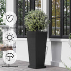 Tall Planters for Outdoor Plants Set of 2, 23.6" Large Taper Flower Plant Pots with Drainage Hole and Drainage Trays, Weather-Resistant Plastic planters for Patio, Porch, Garden, Black