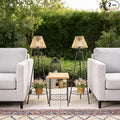 2 Pack Outdoor Solar Floor Lamp, 36'' Solar Lights Outdoor Waterproof with Plant Stand, Dusk to Dawn, Warm Yellow Light, Black Metal Stand for Deck Porch Patio Garden Decor