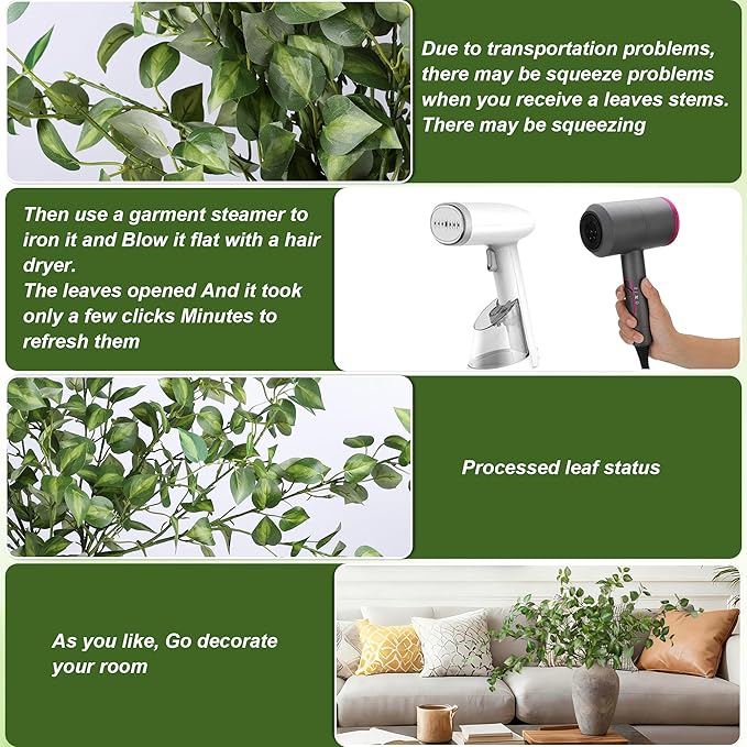 HyeFlora 5PCS Artificial Eucalyptus Leaves Stem Plants for Spring Decor, 32.7 inch Fake Leaves Greenery Branches Green Shrubs Silk Faux Foliage DIY Stems for Festival Home Kitchen Farmhouse(Green)