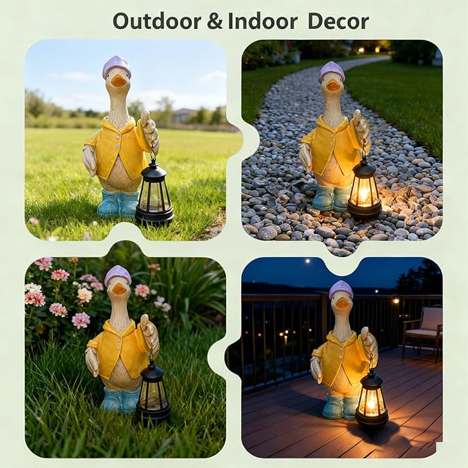 Solar Goose Garden Statue – Outdoor Goose Decor with Solar Light, Resin Solar Garden Statue Waterproof for Porch, Patio, Lawn, Yard – Goose Figurine Gift for Moms, Grandmas, Women Housewarming