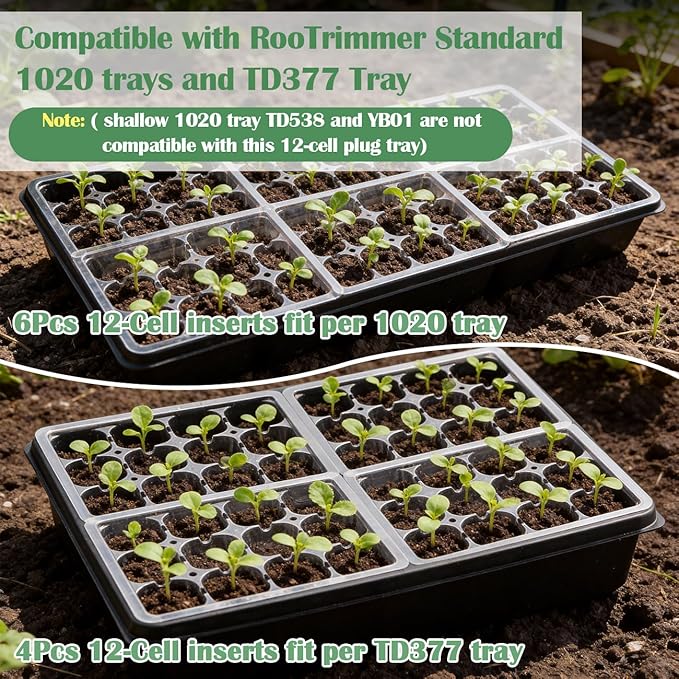RooTrimmer 40 Pack Reusable 12-Cell Clear Seed Starter Trays - Extra Large Drainage Holes, Easy to Repotted, Clear Transparent Tray for Root Observation, Seed Starting, Fits 1020 Flats and TD377 Trays