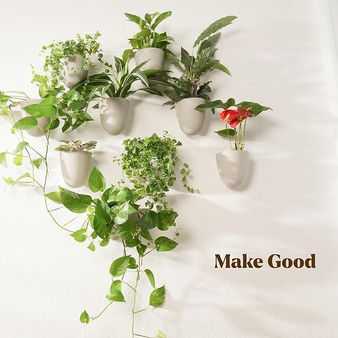 Make Good PlantPod Luxe Self-Watering Wall Planters (Set of 3, Stone) - Easy to Water and Install - Lightweight - Design Your Own Vertical Garden - Wall Planters for Indoor Plants