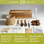 5 Herb Garden Kit with Wooden Box - Including Basil, Thyme, Parsley, Rosemary, Mint - Windowsill Herb Garden for Kitchen, Gardening Gifts for Mom Women, Men, Gift Ideas for Birthday, Housewarming