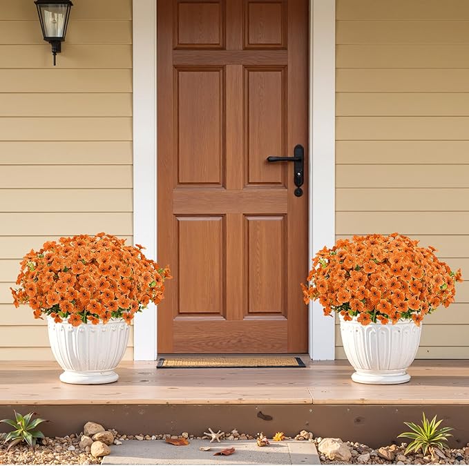 Alupssuc 24 Bundles Artificial Flowers for Outdoors Decoration, UV Resistant Silk Faux Daisy Flora Spring Fake Plastic Plants Greenery for Outside Indoor Yard Home Porch Window Box Decor, Orange