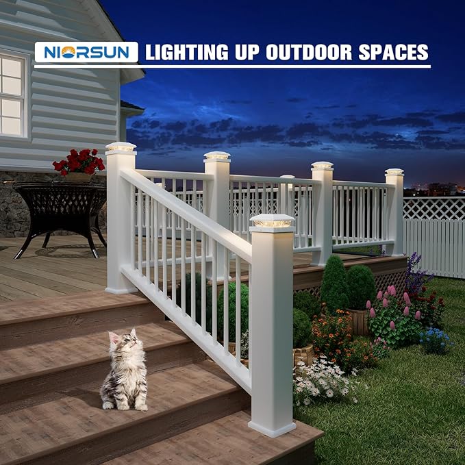 NIORSUN Solar Post Lights Outdoor, Fence Post Solar Lights Warm White, Waterproof, Garden Patio Fence Deck Decor, 4x4 Posts Cap Wood Vinyl, 5x5 Vinyl, White 16 Pack