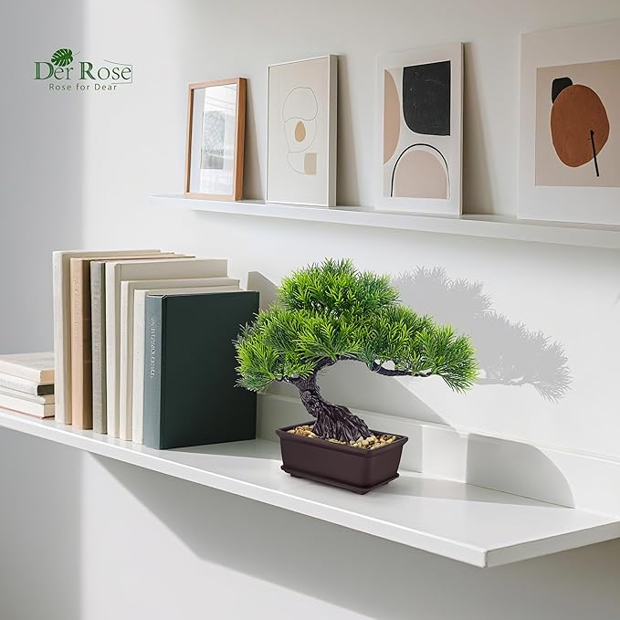 Der Rose 8 Inch Fake Plants Artificial Bonsai Tree Cedar for Home Office Desk Table Shelf Japanese Zen Decor (Pine)