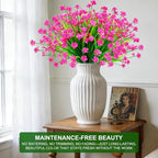 TURNMEON 20 Bundles Artificial Flowers for Outdoors, Spring Grass Camellia Fake Flowers Plastic Plants, UV Resistant No Fade Faux Greenery for Gardens Porch Yards Cemetery Summer Decor 500 Heads(Pink)