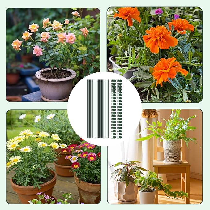 35 Pcs Plant Support Kit: 15pcs Rubber-Coated Garden Stakes (12 Inch) & 20pcs Plant Clips - Adjustable Bendable Stems for Tall Flowers, Indoor & Outdoor Plants, Craft DIY