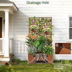 Outvita Metal Planter Box with Trellis, 71’’ x 36’’ x 16’’ Raised Garden Bed with Drainage Holes for Climbing Plants, Vegetables, Vines, Privacy Planters for Patio (Brown)