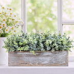 Winlyn 14" Artificial Eucalyptus in Rustic Rectangular Wooden Planter Box Faux Potted Eucalyptus Plant Greenery Arrangement for Home Wedding Dining Table Centerpiece Farmhouse Mantel Shelf Décor