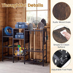 Goplus Garden Tool Organizer with Wooden Shelves, 40” Wide 3-Tier Yard Freestanding Storage Rack Holds up to 66 Long Handled Shovels, Rakes & Brooms, Heavy-Duty Tool Holder for Garage, Shed & Lawn