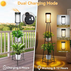 Aialun Outdoor Solar Floor Lamps with USB Charging, 45.67 Inch Tall Double Plant Stand Outside Floor Lamps, Warm & White 3 Modes Standing Decor Lights for Patio, Porch, Deck, Yard, Garden, 2 Pack