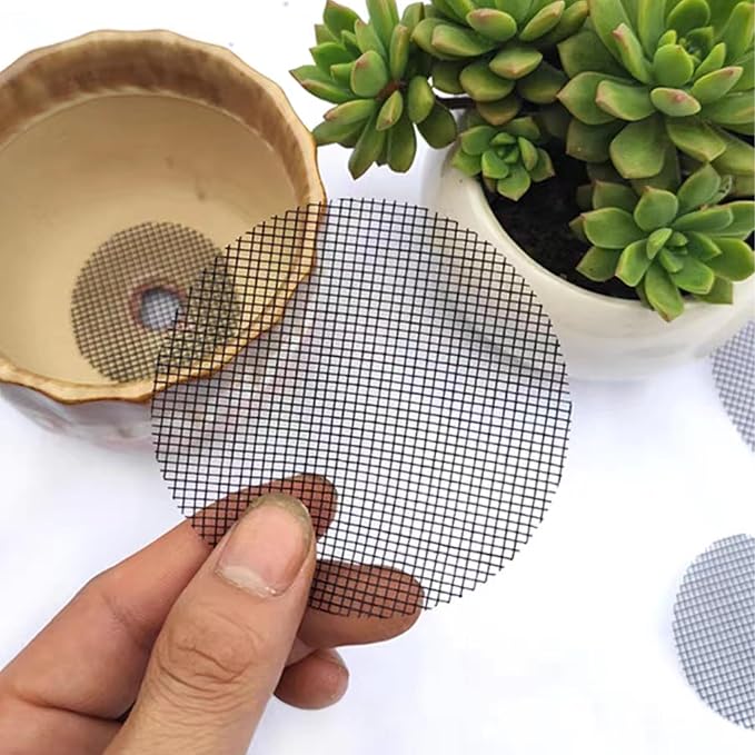 Sylken 200 Pack Flower Pot Hole Mesh Pad, 4" Rounds Drainage Hole Mesh Pad - Ultimate Gardening Solution Preventing Soil Loss, Anti-Slip, Bonsai Bottom Grid Mat Gifts for Women Gardeners!