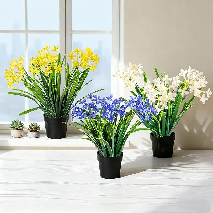 3 Pack Fake Small Plant Artificial Potted Flowers for Home Decor Fake Flower Plant Greenery Mini Faux Plant for Indoor Bedroom Living Room Office Shelf Bathroom Farmhouse Decor (Type 11)