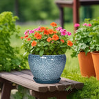 10 Inch Plant Pot - Ceramic Pots for Plants with Drainage Hole and Saucer, Ceramic Planters for Indoor Outdoor Plants, Round Flower Pots, Entryway Decor, Gifts for Plant Lovers, Stone Blue