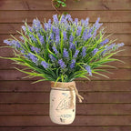 12 Bundles Artificial Grass Fake Plants，Outdoor Fake Monkey Tail Grass with Flowers for Pot UV Resistant Lavender Patio Garden Porch Home Window Hanging Planter Decor Faux Plastic Shrubs(Puper+Green)