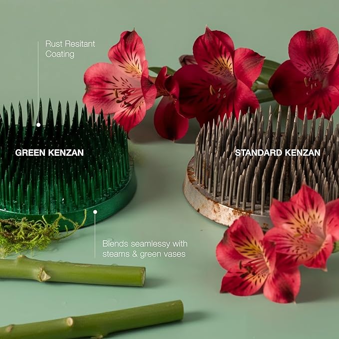 Wazakura Ikebana Kenzan Round, Japanese Floral Arranging Frog Holder, Made in Japan - Green 80mm