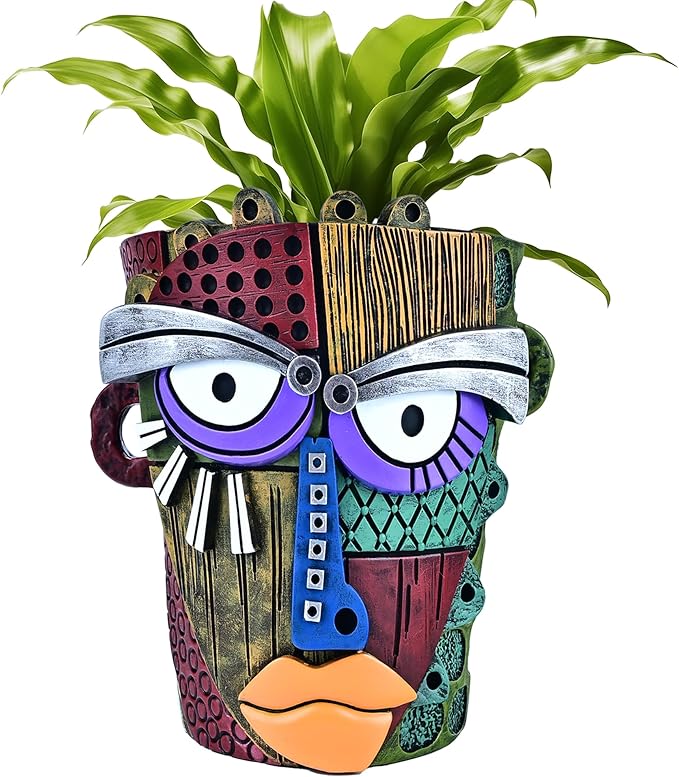 Midogaigai Abstract Face Planter Pots for Plants,Hand-Painted Colorful Flower Pots with Drainage, Indoor Outdoor Garden Decor Gift(Classic,Large)