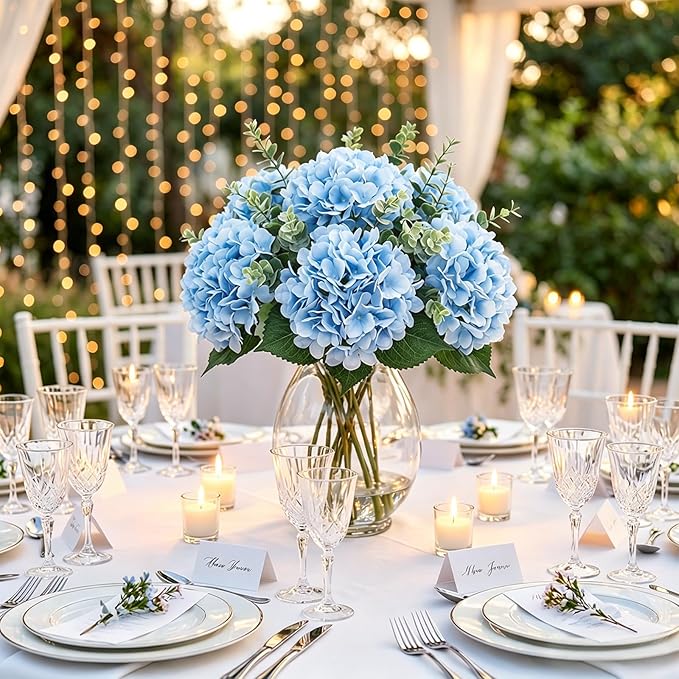 4Pcs Hydrangea Artificial Flowers Realistic Latex Texture for Spring Decoration Home Party Wedding Living Room Decoration 21''Blue