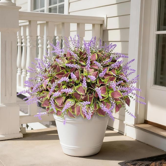 12 Bundles Artificial Coleus Flowers | UV Resistant No Fade Silk Faux Plants | Spring Summer Outdoor Fake Greenery for Garden Patio Planters Front Porch Pathway Decor (Purple)