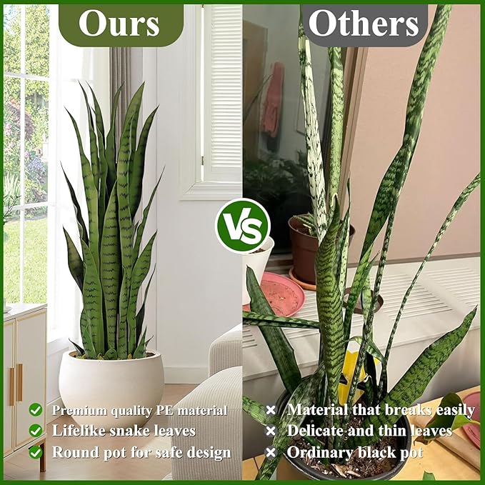 3ft Artificial Snake Plant – 36in Faux Sansevieria Plants, Fake Floor Plant for Indoor Outdoor