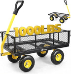 Sekey 1000lbs Heavy Duty Steel Garden Cart for Yard & Farm, Utility Wagon with Removable Sides (Convert to Flatbed), 10" Rubber Tires, Black