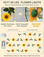 suddus Artificial Sunflower Garland with 60 LED Fairy Lights, Vines with String Lights Battery Operated, Flower Hanging Lights for Indoor, Outdoor, Bedroom, Wedding, Wall, Party (Warm White)