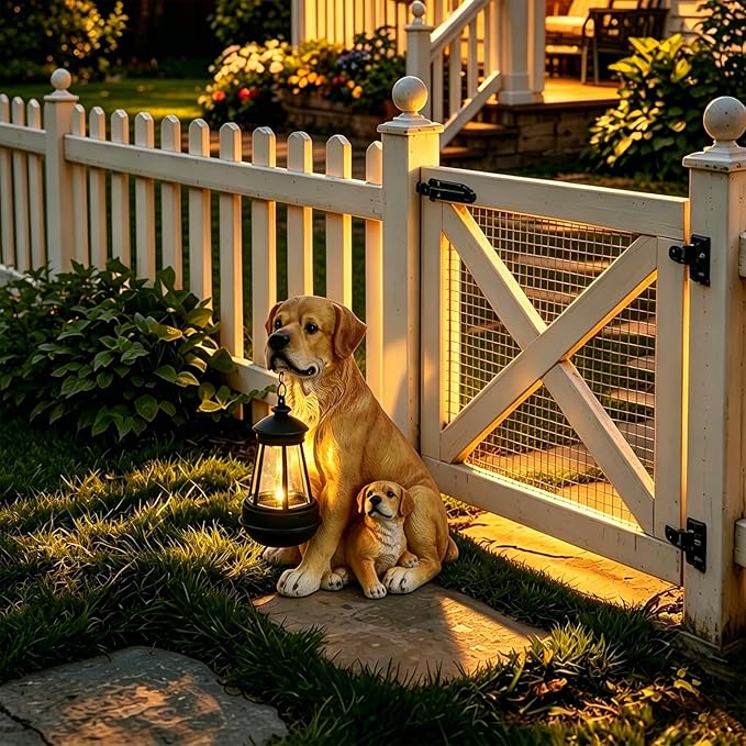 Garden Dog Statues Outdoor Decor, Solar Lights Outdoor Labrador Figurine Solar Dog Ornaments for Patio, Lawn, Yard Art Decoration, Housewarming Garden Gifts for Mom