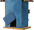 Glitzhome Hanging Bird House for Outdoor, 10.2" H Patio Garden Decorative Birdhouse Pet Cottage Distressed Wooden Bird House for Swallow Sparrow Finch Cardinals, Flower Rustic Blue