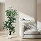 7FT Artificial Ficus Tree Indoor Outdoor, Fake Plants Indoor with White Pot, Realistic White-Edged Leaves Potted Tree for Home Office Decor