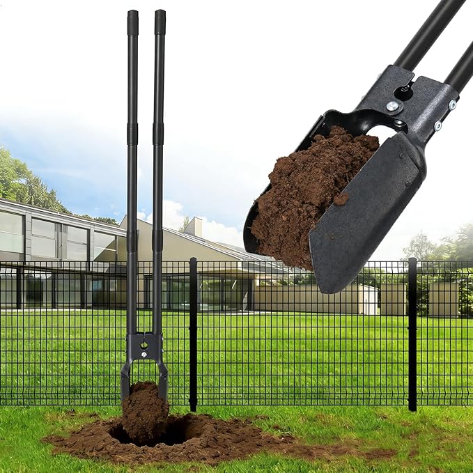 Post Hole Digger, 54” Manual Plant Hole Digging Tool for Gardening, Soil Plugging, Cultivating, Weeding,Heavy Duty Metal Holes Digger Tool with Sharp Blades for Fence Installation Bulbs Planting