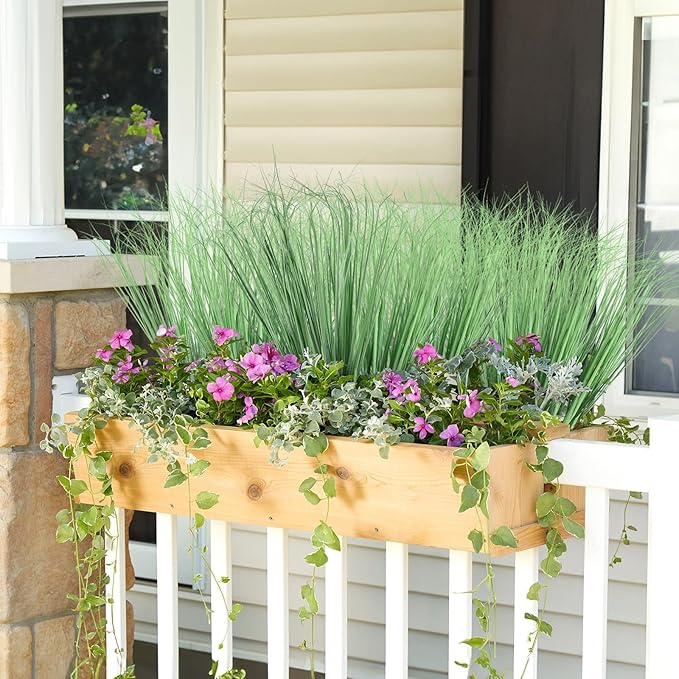 ATTGREAT 20PCS Fake Grass Filler Decor Artificial Grass Plants Outdoor Faux Plants Artificial Tall Shrubs Wheat Grass Greenery Stems for Outdoor Indoor Vase Planters Home Decor, Light Green