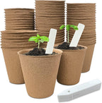 INCIKITI 40Pcs 3.15 Inch Peat Pots, Biodegradable Eco-Friendly Round Plant Seedling Starters Kit, Seed Germination Trays with 10 Labels for Flower Vegetable Tomato Saplings & Herb Germination, Khaki