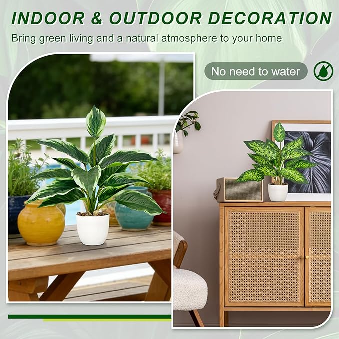 2 Pack Artificial Potted Plants, 16" Fake Plants Indoor in White Pots for Home Bathroom, Office Desk, Shelf - Realistic Faux Greenery Desk Plants for Living Room, Kitchen, Farmhouse Decor