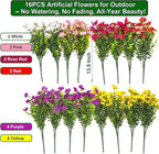 Artificial Fake Flowers for Outdoor Decoration, 16 Bundles Faux Silk Colorful UV Resistant Realistic for Outside Porch Patio Home Yard Garden Planters Pots Window Box (Mix(6 Color))