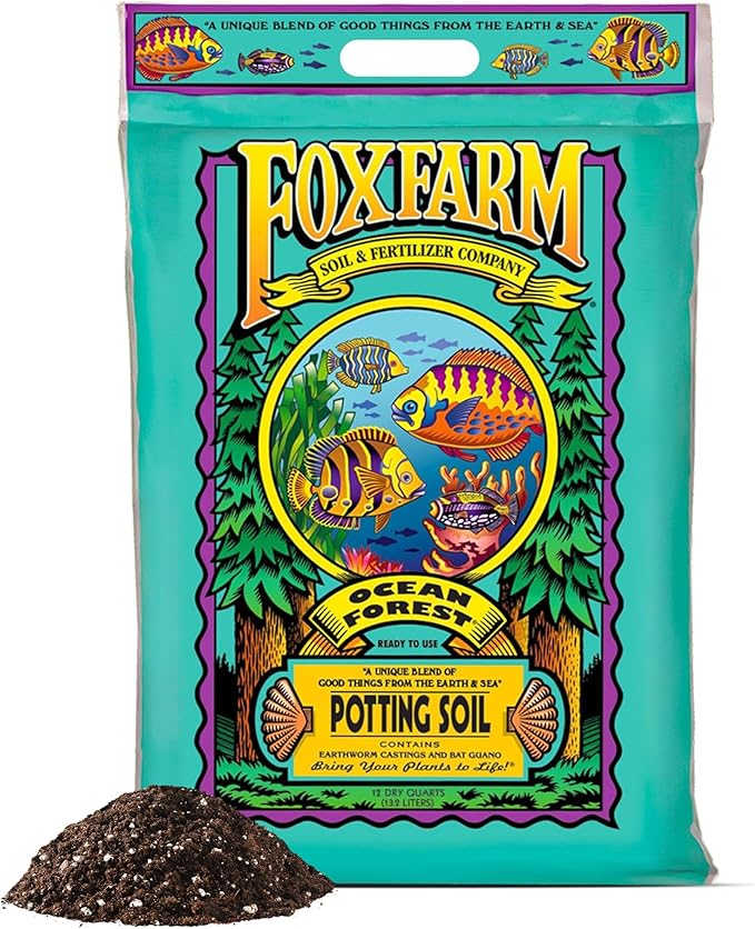 FoxFarm Ocean Forest Potting Soil for Container Gardens - Light, Aerated Texture with Fish Meal, Crab Meal, Earthworm Castings - Houseplant Potting Mix for Seedlings & Plant Starts - 12 Qt