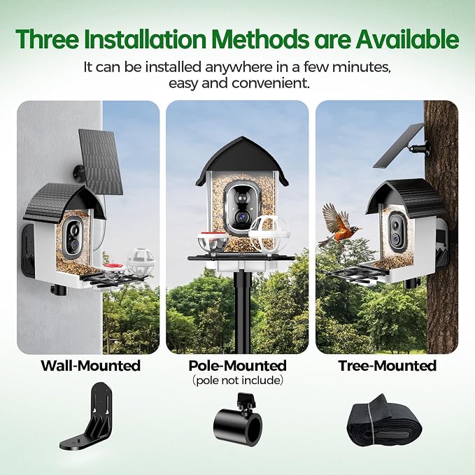 Smart Bird Feeder with Camera - Solar Powered Bird Watching Camera with 2K HD Live View, Auto Capture & AI Identify 10,000+ Species, 2.4G WiFi Outdoor Birdhouse, Ideal Gifts for Bird Lovers