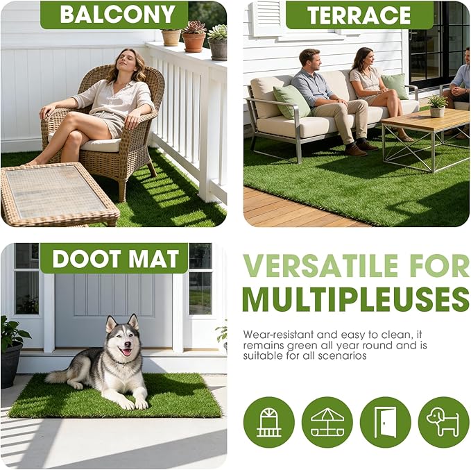 Artificial Grass Turf Grass for Dogs & Outdoor Use, Realistic Fake Lawn Grass for Patio, Garden, Balcony, Durable Turf for Indoor Outdoor Mats (39.4 x 23.6 in)