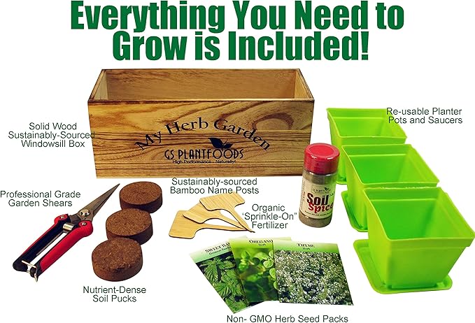 Herb Window Garden Gift Set- Complete windowsill herb Garden Growing kit Including Seeds, pots, Quality herb Clippers, Soil pods All in a Beautiful Planter Box. Hands on Gift Set.