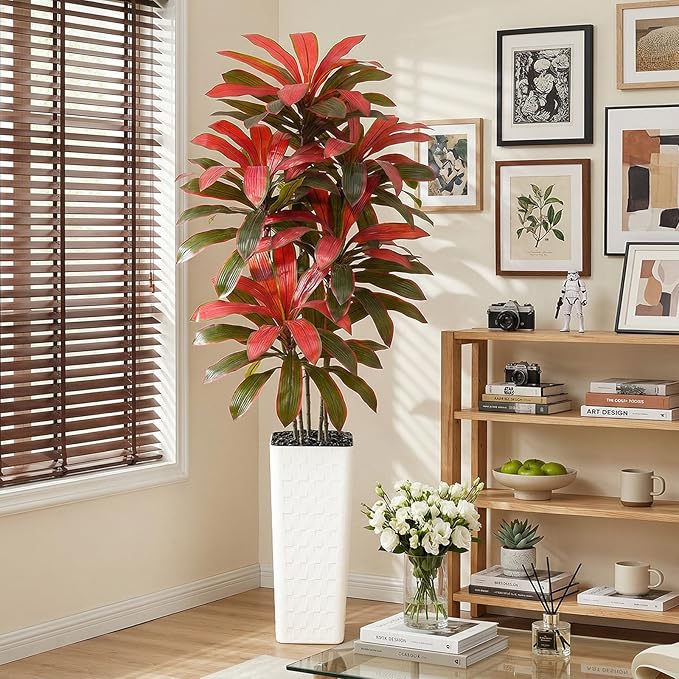 Artificial Dracaena Tree：7FT Faux Silk Tropical Yucca Floor Trees Realistic Fake Green Plant with Natural Wood Trunk & Lifelike Leaves for Home Office Decor Indoor & Outdoor (7FT,1-Pack,White)