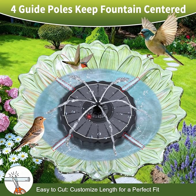 SZMP Solar Fountain, Works in Cloudy with 2000mAh Battery Backup, Glass Solar Powered Bird Bath Fountain with Smart Status Indicators, 3.5W, 8 Nozzles, for Garden, Outdoor (Black)