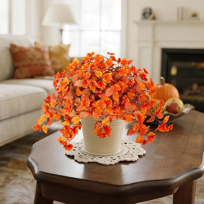INXUGAO Fake Fall Flowers Artificial for Decoration 2PCS Faux Silk Fall Flowers Plants for Outdoors Outside Planters UV Resistant Looks Real for Front Door Porch Patio Garden Decor