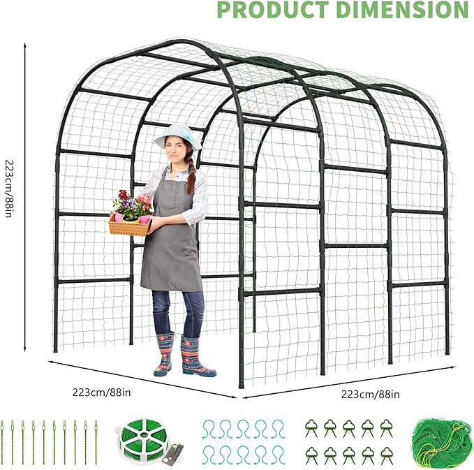 DoCred Garden Arch Trellis, 88in H x 88in L Tall Garden Arch Arbor Trellis for Climbing Plants Outdoor Plant Support for Cucumber Grape Vine, Large Metal Gardening Archway for Lawn Party Ceremony