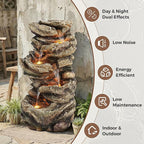 Jocoevol 32" High Outdoor Water Fountain, 5-Tiers Cascading Rock Waterfall Fountain with LED Lights for Garden, Patio, Yard Decor, Soothing Tranquility for Any Outdoor Living Space