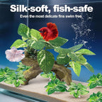CousDUoBe 9 Pcs Fish Tank Decor，Silk Aquarium Plants Green Silk Leaf pad Hammock Artifical Driftwood cave Betta Fish Tank Accessories 6 x 3 x 4 inches(LxWxH)