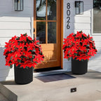 Artificial Poinsettia Topiary Ball Tree 27" with Ground Spike, Set of 2 Artificial Boxwood Bushes for Faux Shrubs, Fake Evergreen Faux Plant for Indoor Outdoor Porch Garden- UV Resistant – Fade-Proof