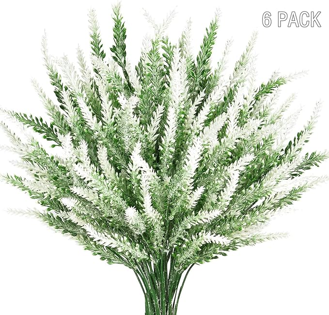 PASYOU Artificial Lavender Flowers, Plastic Plants Fake Simulation Flower Wedding Indoor Outdoor Bridal Bouquet Home Garden Balcony Patio Planter Filler DIY Arrangement Decoration - White 6 Pcs