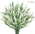 PASYOU Artificial Lavender Flowers, Plastic Plants Fake Simulation Flower Wedding Indoor Outdoor Bridal Bouquet Home Garden Balcony Patio Planter Filler DIY Arrangement Decoration - White 6 Pcs