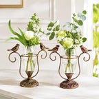 2 Pack Desktop Plant Terrarium,Bird Art Glass Propagation Vase, Propagation Planters with Vintage Metal Frame, Suitable for Decoration of Desktop Hydroponic Plants in Office and Living Room